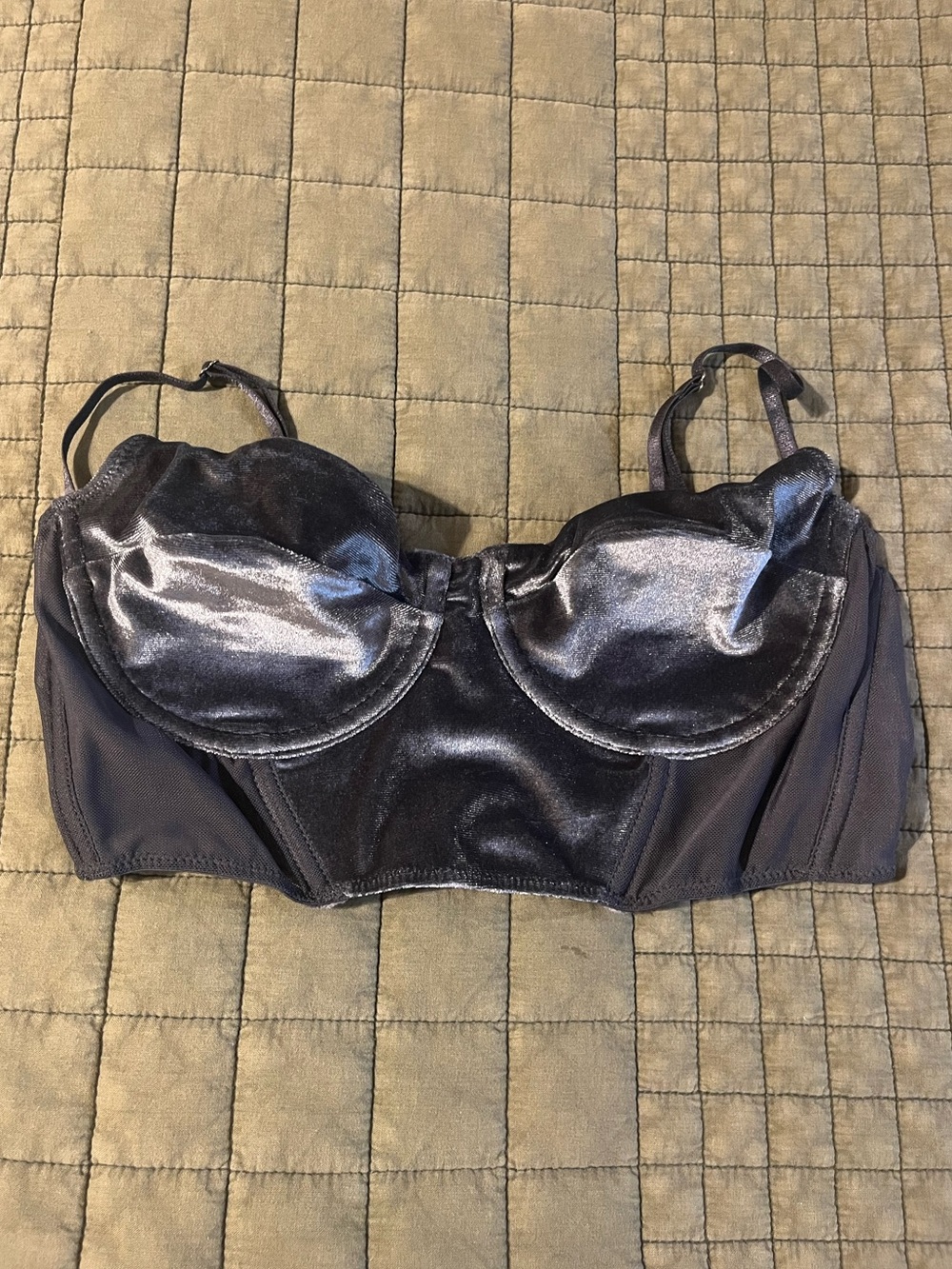 Stradivarius Gray Long Line Demi Bra Velvet Body Mesh Back Sz M